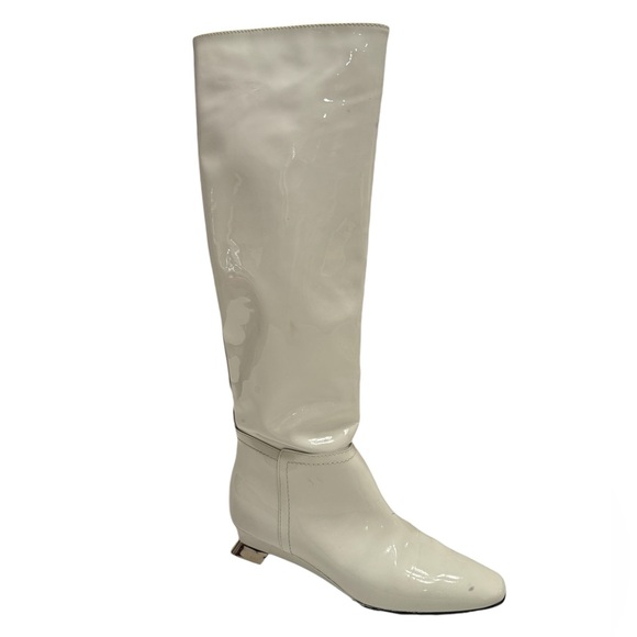 AGL White Patent Leather Mid Calf Boots
